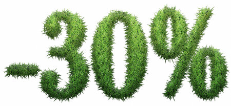 -30% sign, made of grass. isolated on a white background. 3D illustrationの写真素材