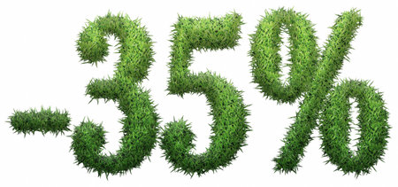 -35% sign, made of grass. isolated on a white background. 3D illustrationの写真素材