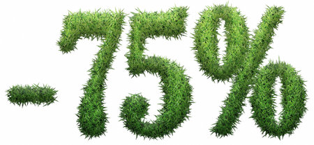 -75% sign, made of grass. isolated on a white background. 3D illustrationの写真素材