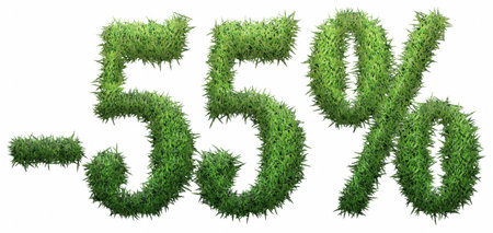 -55% sign, made of grass. isolated on a white background. 3D illustrationの写真素材