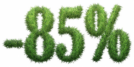 -85% sign, made of grass. isolated on a white background. 3D illustrationの写真素材
