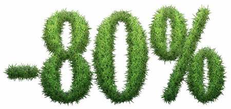 -80% sign, made of grass. isolated on a white background. 3D illustrationの写真素材