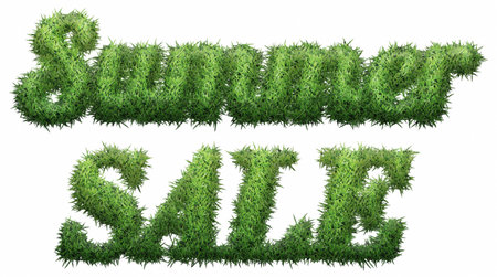 Summer Sale text made of grass. isolated on a white background. 3D illustrationの写真素材