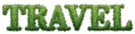 Travel text made of grass. isolated on a white background. 3D illustrationの写真素材