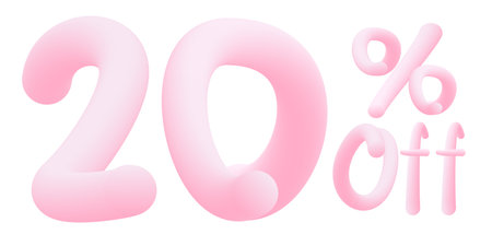 20% off Numbers made of chewing gum for design selling poster / banner promotion . Bubble gum text. isolated on white background. Vector 3d font. Discount tag , advertising , special offerのイラスト素材