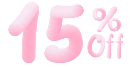 15% off Numbers made of chewing gum for design selling poster / banner promotion . Bubble gum text. isolated on white background. Vector 3d font. Discount tag , advertising , special offerのイラスト素材