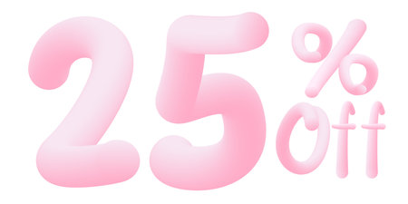 25% off Numbers made of chewing gum for design selling poster / banner promotion . Bubble gum text. isolated on white background. Vector 3d font. Discount tag , advertising , special offerのイラスト素材