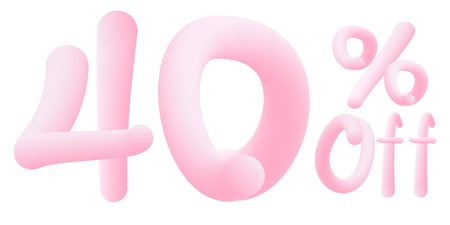 40%off. Numbers made of chewing gum. Bubble gum text. isolated on white background. vector 3d fontのイラスト素材