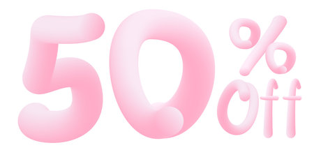 50 percent off Numbers made of chewing gum. Bubble gum sign. isolated on white background. Vector 3d font. Design template for big sale / special offer / advertisingのイラスト素材