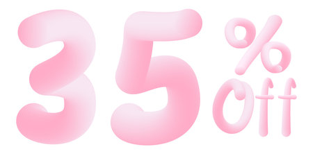 35 percent off Numbers made of chewing gum. Bubble gum sign. isolated on white background. Vector 3d font. Design template for big sale / special offer / advertisingのイラスト素材
