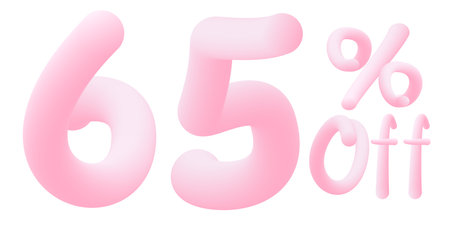 65% off Numbers made of chewing gum for design selling poster / banner promotion . Bubble gum text. isolated on white background. Vector 3d font. Discount tag , advertising , special offerのイラスト素材