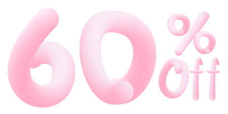 60% off Numbers made of chewing gum for design selling poster / banner promotion . Bubble gum text. isolated on white background. Vector 3d font. Discount tag , advertising , special offerのイラスト素材