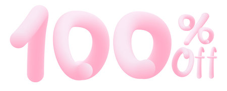 100% off Numbers made of chewing gum for design selling poster / banner promotion . Bubble gum text. isolated on white background. Vector 3d font. Discount tag , advertising , special offerのイラスト素材