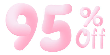95 percent off Numbers made of chewing gum. Bubble gum sign. isolated on white background. Vector 3d font. Design template for big sale / special offer / advertisingのイラスト素材