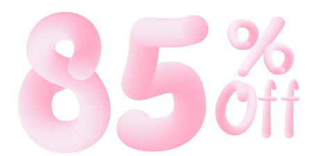 85% off Numbers made of chewing gum for design selling poster / banner promotion . Bubble gum text. isolated on white background. Vector 3d font. Discount tag , advertising , special offerのイラスト素材