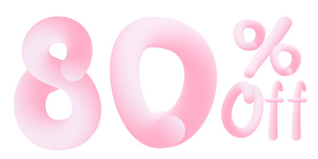 80% off Numbers made of chewing gum for design selling poster / banner promotion . Bubble gum text. isolated on white background. Vector 3d font. Discount tag , advertising , special offerのイラスト素材