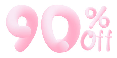 90% off Numbers made of chewing gum for design selling poster / banner promotion . Bubble gum text. isolated on white background. Vector 3d font. Discount tag , advertising , special offerのイラスト素材