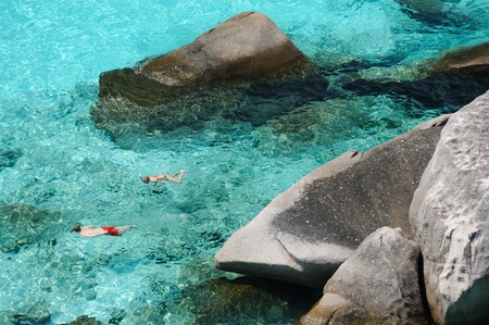 couple snorkeling in south of Thailandの写真素材