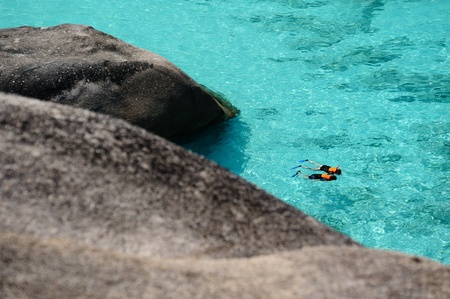 couple snorkeling in south of Thailandの写真素材
