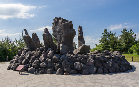 Detail view the Music Monument Akamizu Tembo Hiroba of Tsuyoshi Nagabuchi build from Lava. Near the Vulcan Sakurajima Observation Point. Located in Kagoshima, Kyushu, South of Japan.のeditorial素材