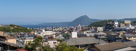 Panoramic view on Skyline of Beppu City and Bay. Town Oita in the Background. Beppu, Oita, Japan, Asia.のeditorial素材