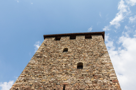 Detail view on Tower of Tyrol Castle. Tirol Village, Province Bolzano, South Tyrol, Italy.のeditorial素材