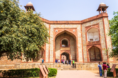 Details of West Entrance Portal, Gateway to Humayun's Tomb with square. UNESCO World Heritage in Delhi, India. Asia.のeditorial素材