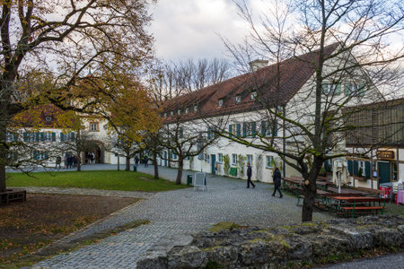 Inner Square and Buildings of Blutenburg Castle, Obermenzing, near river Wurm, in West of Munich,...