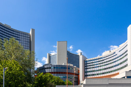 Panorama of Donau City with Skyscrapers, DC Tower and Promenade in Danube City, Vienna, Austria, Europeのeditorial素材