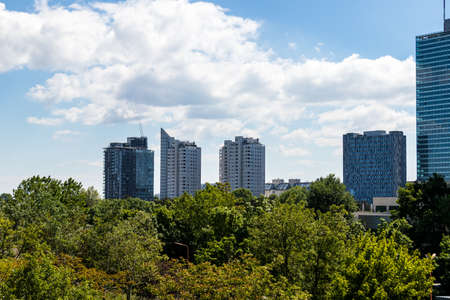 Danube Park, Donaupark with Skyscraper Buildings in Vienna, Austria, Europeのeditorial素材