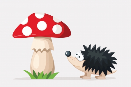 hedgehog near a red fly agaricのイラスト素材