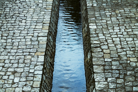 A water channel, a small river flows through a technical channelの写真素材