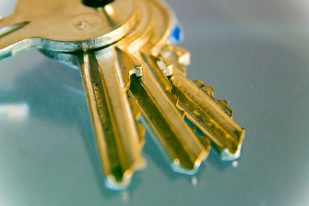 Keys with trinkets, close-up, keys to homeの写真素材