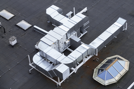 Ventilation system on the roof of the house, metal ventilation shaftsの写真素材