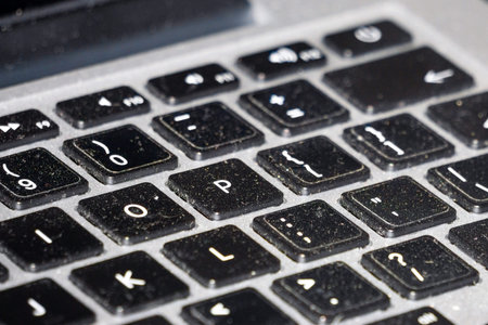 Keyboard dirty computer old laptop abc apple alphabet white keypad close up