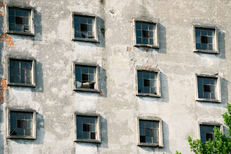 Many windows on the facade of the old building. Monotone architectureの写真素材
