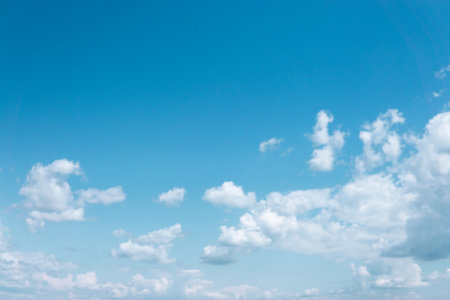 Blue sky with white clouds. Summer beautiful landscapeの写真素材