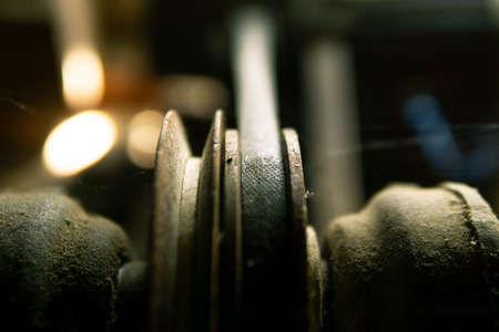 Detail of the old pulley and belt. Beltingの写真素材