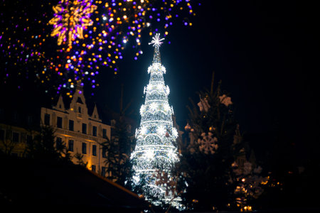 Christmas tree and garland for Christmas. Christmas background