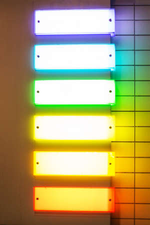 Bright glowing neon signs. Copy space. street signageの写真素材