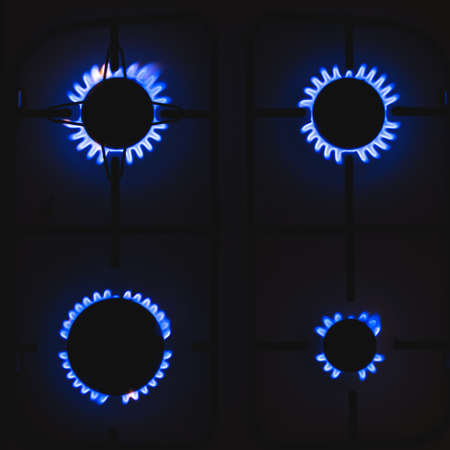 Burning blue gas. Gas stove. Topic of gas price increaseの写真素材