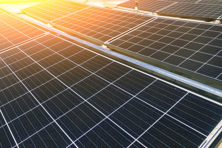 Solar panel power plant on a private house, renewable solar energy