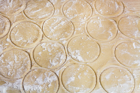 Food cooking homemade cookies on wooden kitchen tableの写真素材