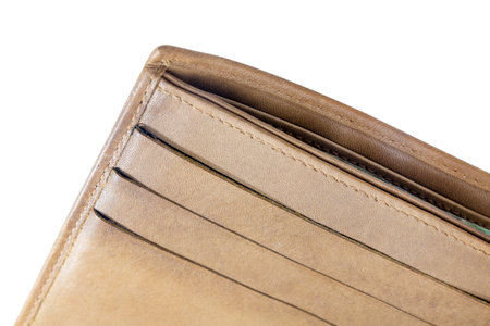 empty leather wallet on white isolated background close up
