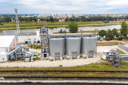 Large modern plant for storage and processing of grain crops.の写真素材