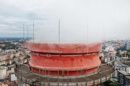 CHP chimneys over the city of Wroclaw, ecology in the city. Polandの写真素材