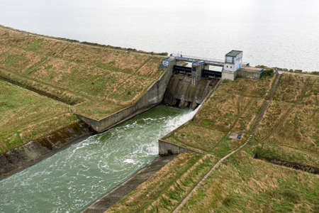Aerial view of the dam of Metkow city Polandの写真素材