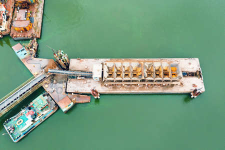 barge and tug, extraction of sea sand and various materials. Water industryの写真素材