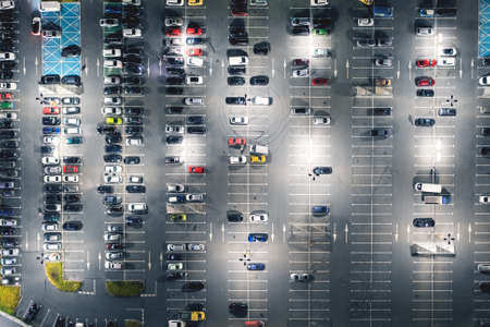 Large car park at night from a heightの写真素材