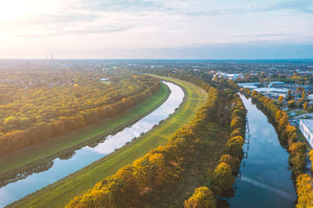 rivers and canals from a height, winding riverの写真素材